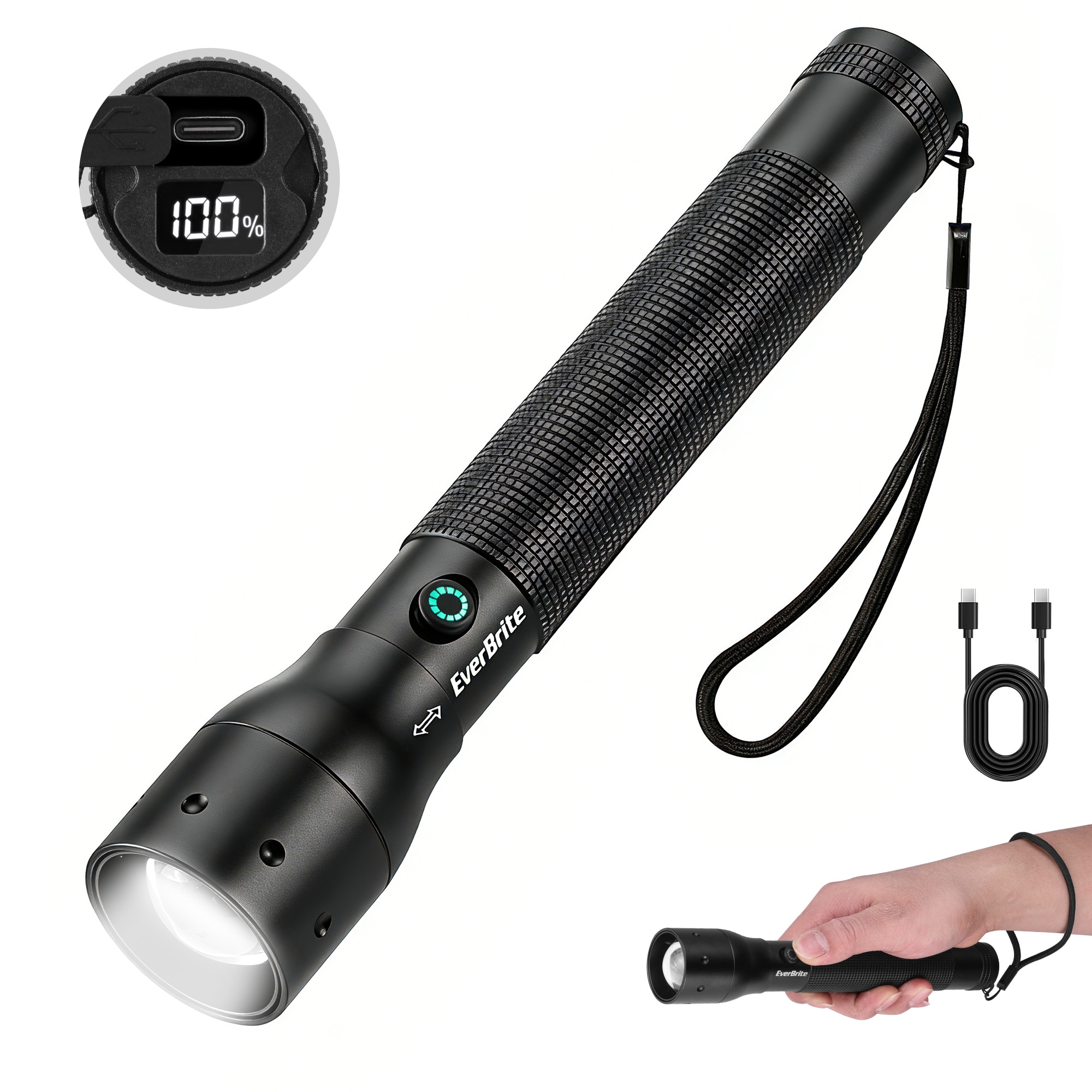 Rechargeable Zoomable Aluminum Flashlight with Power Indicator
