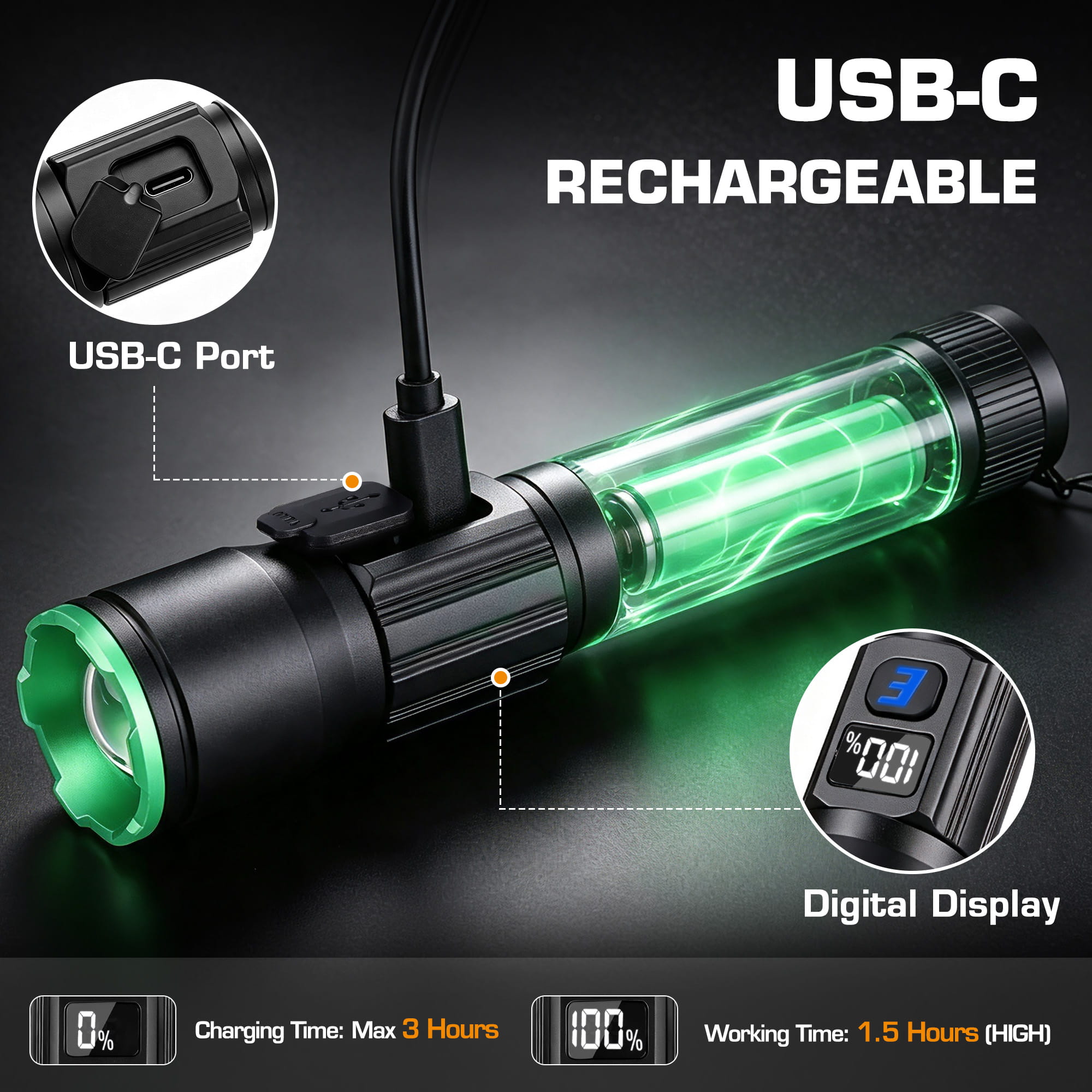 EverBrite Rechargeable Aluminum  Zoomable Digital Flashlight